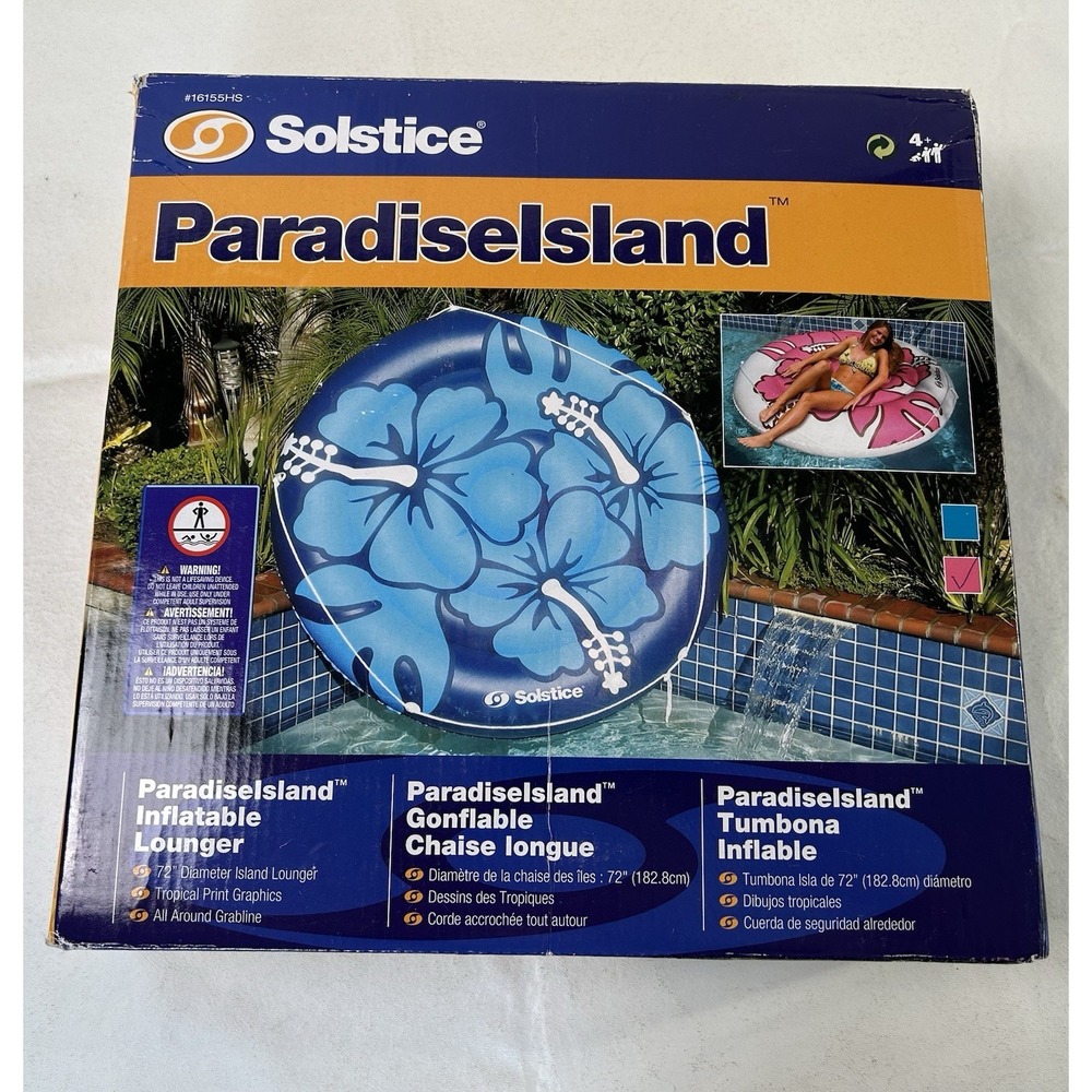 NIB Vintage 72" Solstice Pink Paradise Island Inflatable Swimming Pool Lounger